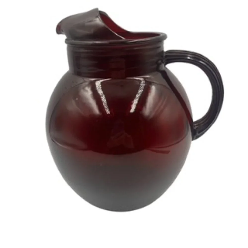 Vintage Anchor Hocking Royal Ruby Red Glass Ball Pitcher Mid Century